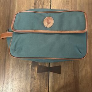 VTG Ralph Lauren Canvas Toiletries Bag Shave Makeup Bag Green Zip Brown Trim